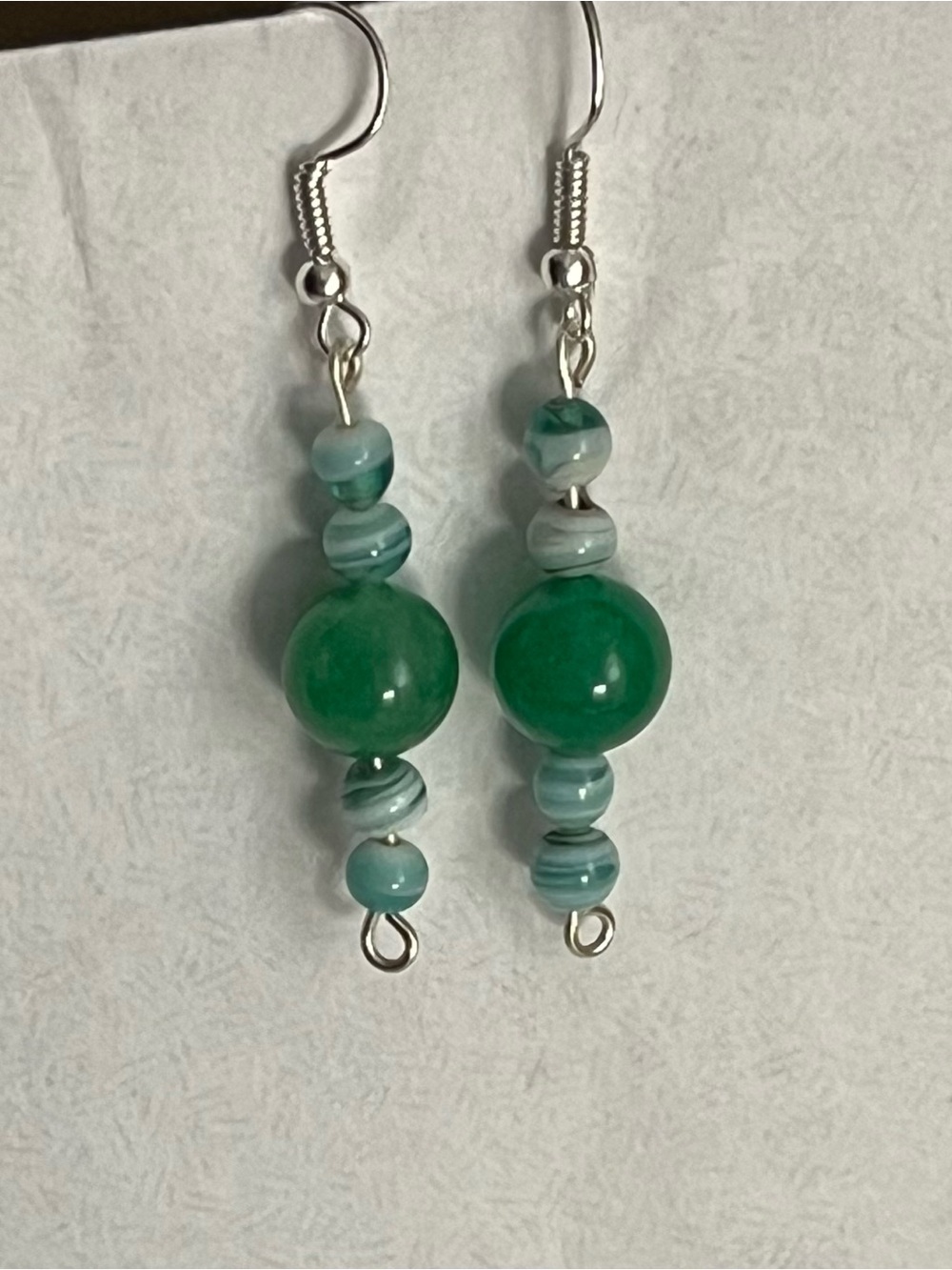 Silver Green Beaded Dangle Earrings